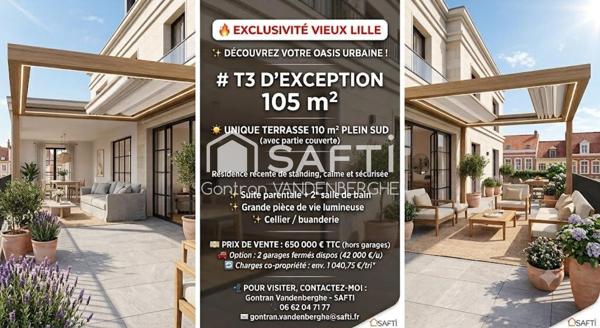 VIEUX LILLE - APPARTEMENT T3 AVEC TERRASSE EXCEPTIONNELLE