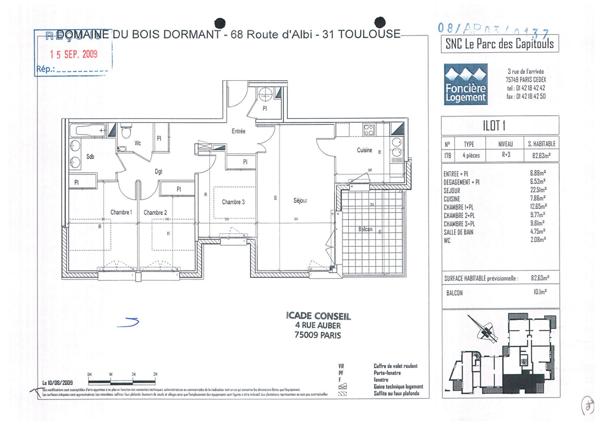 Toulouse Croix Daurade 31200 ,Agréable T4 Récent de 82.63m² -Cuisine séparée  terrasse de 10.1m² SANS FRAIS d'AGENCE 2 parking sous sol