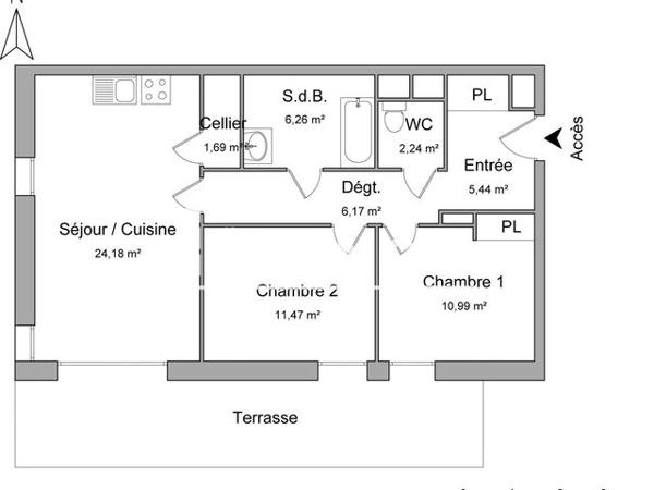 Location Appartement 3 pièces 67.8 m² - 2 ALLEE DES CYCLADES Strasbourg 67000