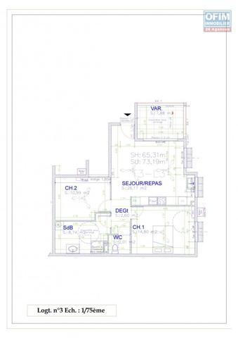 A VENDRE APPARTEMENT F3 DE 73.07 M2 AU CENTRE VILLE DE SAINT DENIS