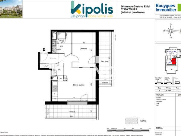 Location Appartement 2 pièces 43.49 m² - 9 ET 11 AVENUE ADA LOVELACE Tours 37100