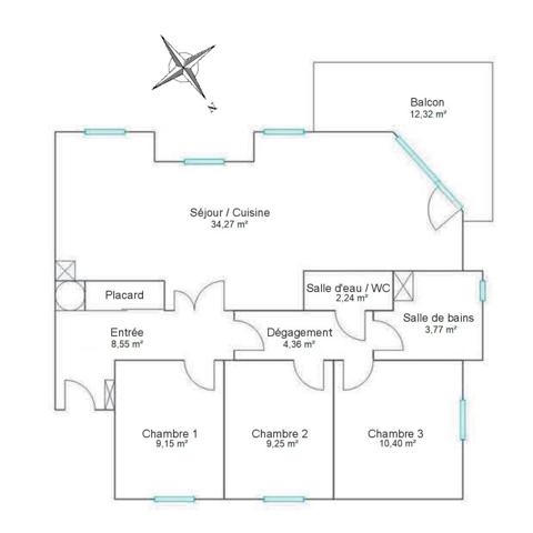 Appartement
                                                                                                                                                                                                                                                                                                                        4 pièce(s)                                                                                                                                                                                                          3 chambre(s)                                                                                                                                                                                                          82  m²