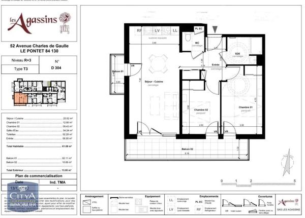 Appartement à louer 3 pièces 61.08m² Le Pontet (84130)