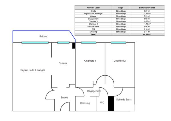 Appartement à vendre 3 pièces 69 m² Courbevoie