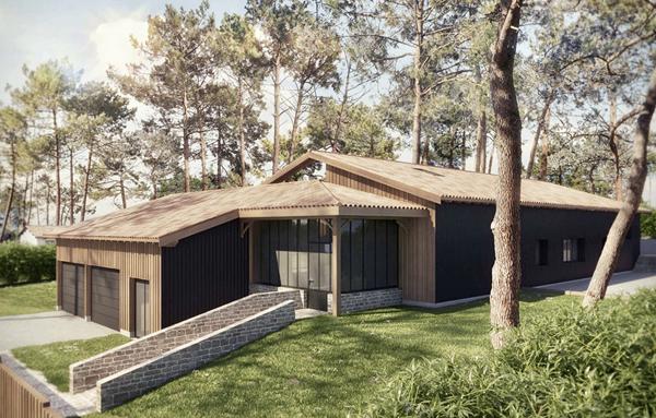 Ravissante villa bois, Golf de Biscarrosse, 5 chambres, piscine chauffée, sur terrain de 1112 m2