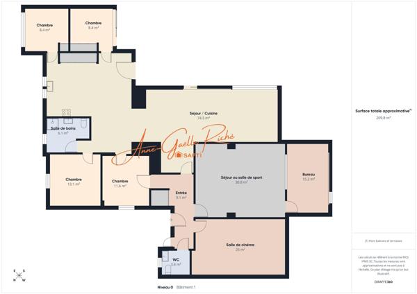 Maison contemporaine de plain-pied, 210 m², activité professionnelle possible,piscine