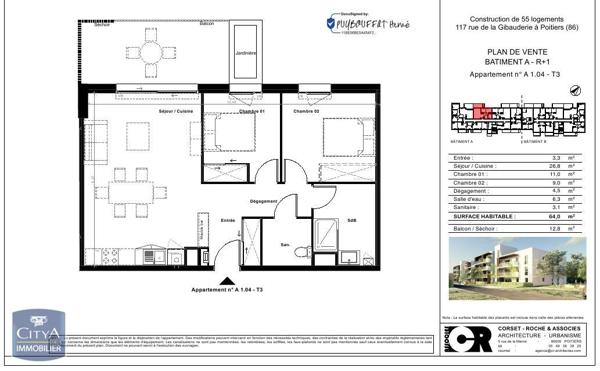 Appartement à louer 3 pièces 64m²