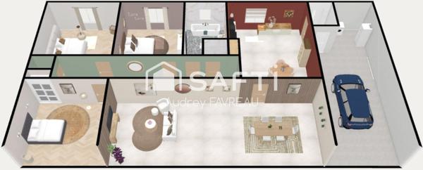 Maison de plain-pied, 3 chambres, garage, jardin