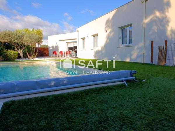 plein pied, 4 faces, 4 chambres, jardin, piscine, garage