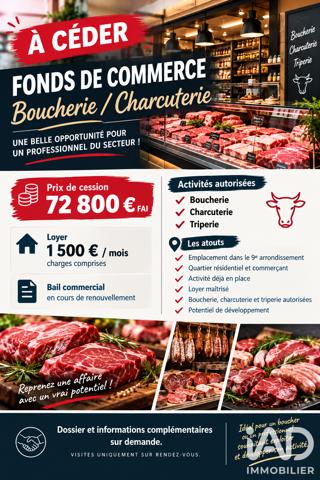 Boucherie, Charcuterie​ à vendre 50 m² Paris 9