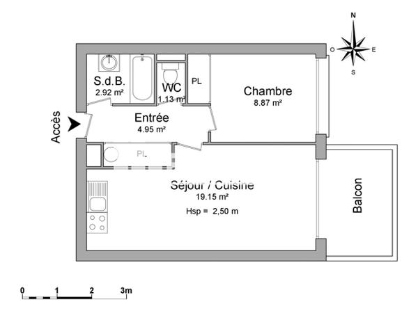 Location Appartement meublé 2 pièces 37.02 m² - 13 RUE PAUL EMILE VICTOR La Rochelle 17000