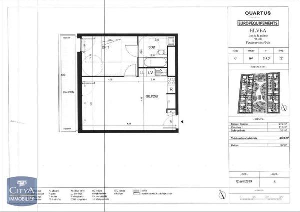 Appartement à louer 2 pièces 44.9m²