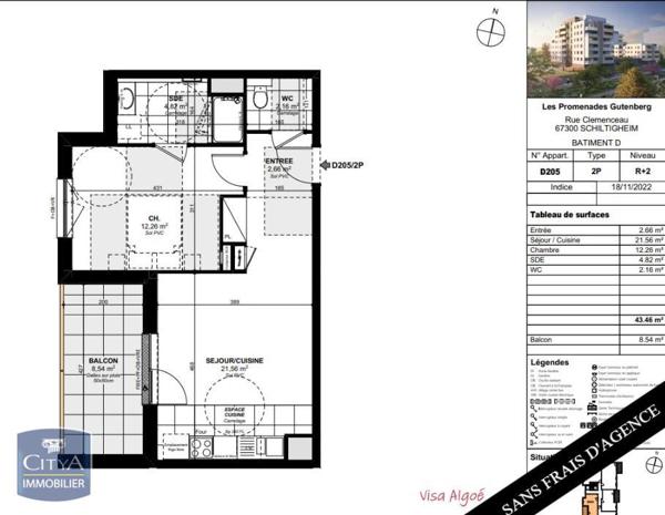 Location appartement Schiltigheim (67300) 2 pièces 43.46m²