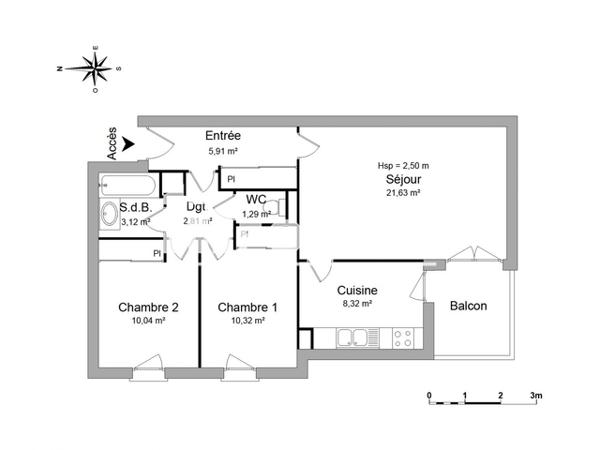 Location Appartement 3 pièces 63.78 m² - 218 BOULEVARD DE LA PAIX Pau 64000