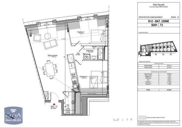 Appartement à louer 3 pièces 62.9m² Angers (49100)