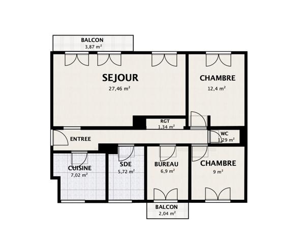 Appartement 4 pièces - 81 m² Exclusivité efficity