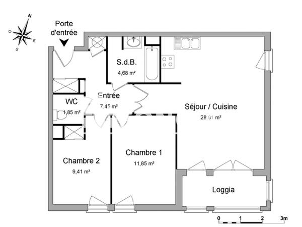 Location Appartement 3 pièces 64.05 m² - BATIMENT D Caen 14000