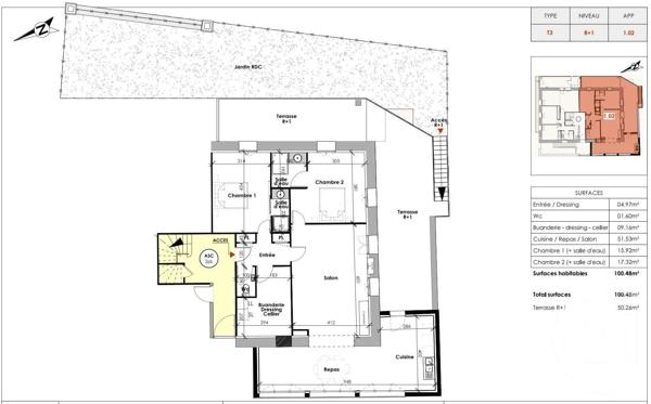 Appartement T3 à vendre  3 pièces - 100,50 m 2   CLERMONT L HERAULT  - 34