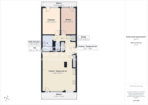 Appartement Paris 3 pièces - BALCONS + PARKING