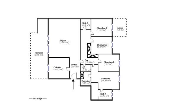 Appartement 5 pièce(s) 4 chambre(s) 127.85 m²