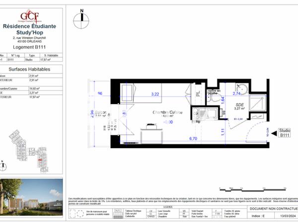 Location Studio meublé 17.87 m² - STUDY HOP Orleans 45100