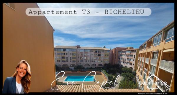Appartement à vendre 3 pièces LE CAP D'AGDE (34), DUPLEX T3 Climatisé dans résidence avec Piscine & Ascenseur