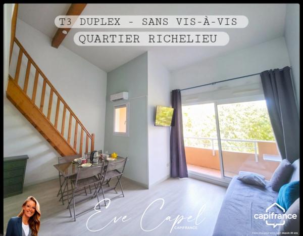 Appartement à vendre 3 pièces LE CAP D'AGDE (34), DUPLEX T3 Climatisé dans résidence avec Piscine & Ascenseur