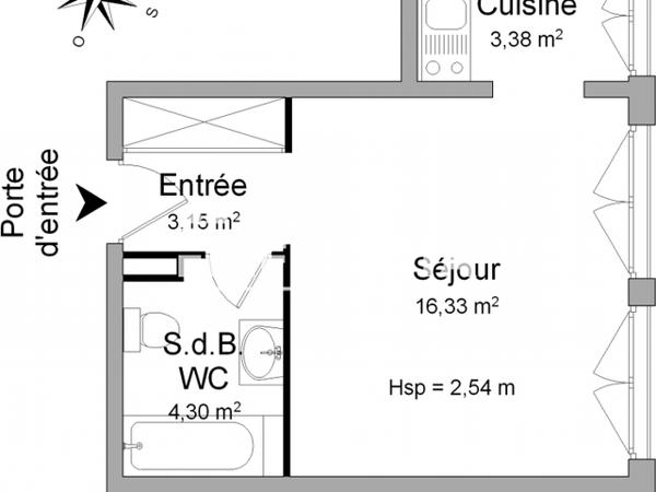 Location Studio 27.16 m² - 10 RUE GUEPIN Bordeaux 33000