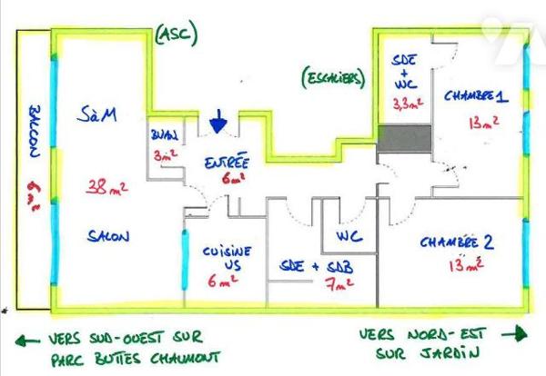 PARIS 19 / BUTTES CHAUMONT - APPARTEMENT 4 PIÈCES RÉNOVÉ EN ÉTAGE AVEC VUES & BALCON + CAVE + GARAGE