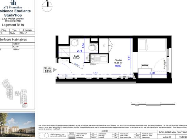 Location Studio meublé 17.9 m² - STUDY'HOP Orleans 45100