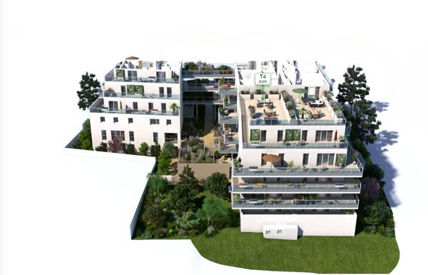 T4 lumineux de 90,70 m² avec deux terrasses, dont un toit terrasse de 87,30 m², offrant une vue ouverte sur le bassin de Thau