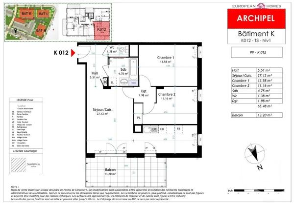 Appartement T3 à vendre  3 pièces - 65,48 m 2   LA VERPILLIERE  - 38