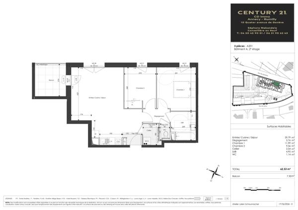 Appartement T3 à vendre  3 pièces - 62,53 m 2   FAVERGES SEYTHENEX  - 74