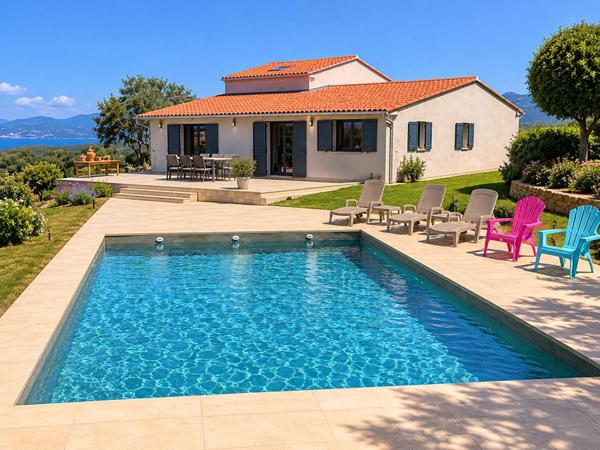 Propriano, Superbe propriété de 2 villas, piscine, vue mer, terrain de 3793 m2, vue panoramique