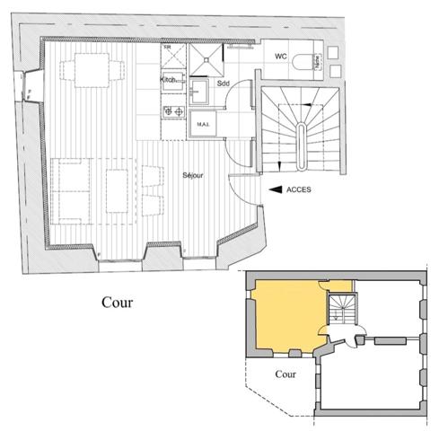 appartement T2 entièrement rénové à vendre VERSAILLES (78), surface habitable 24,50 m2.