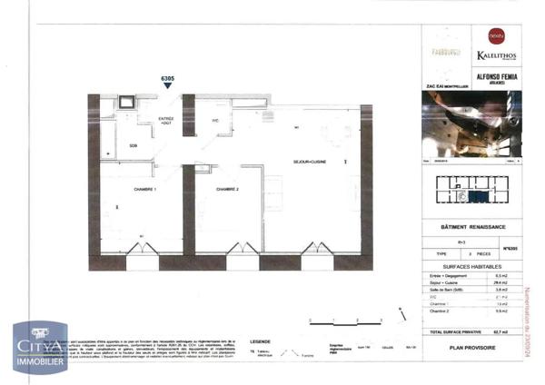 Appartement à louer 3 pièces 56.7m² Montpellier (34000)