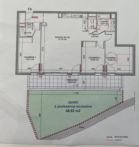 Appartement rez-de-jardin à Vaugneray 4 pièce(s), 3 ch, terrasse, jardin, 90.91 m2