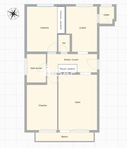 3 PIECES - 65M2 - SEJOUR - CUISINE - 2 CH - BALCON - CAVE - JARDIN D'ENFANTS