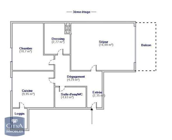 Appartement à louer 2 pièces 50.77m²