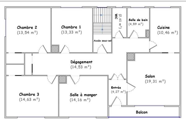 Maison au calme, 3 chambres, terrain 8 ares