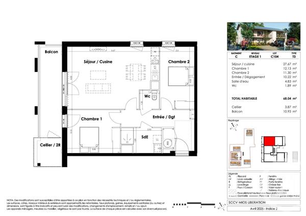 Appartement T3 à vendre  3 pièces - 68,04 m 2   MIOS  - 33