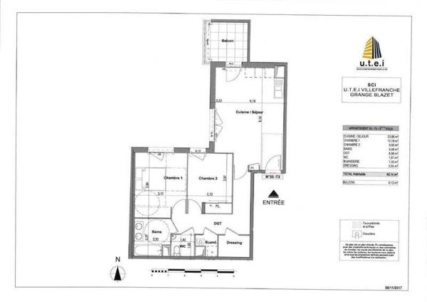 Appartement 3 pièces                                        - 69400 Villefranche-sur-Saône Réf : 5722