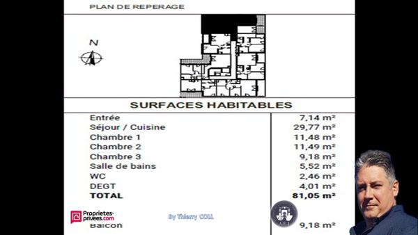 APPARTEMENT T4 RILLIEUX LA PAPE DE  81.05 m2  - 3 CHAMBRES