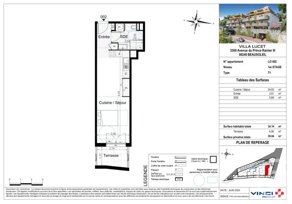 Appartement F1 à vendre  1 pièce - 34,14 m2 BEAUSOLEIL - 06