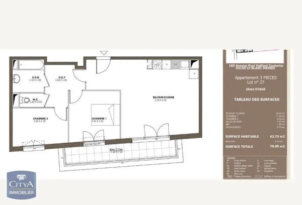 Appartement à louer 3 pièces 62.75m²