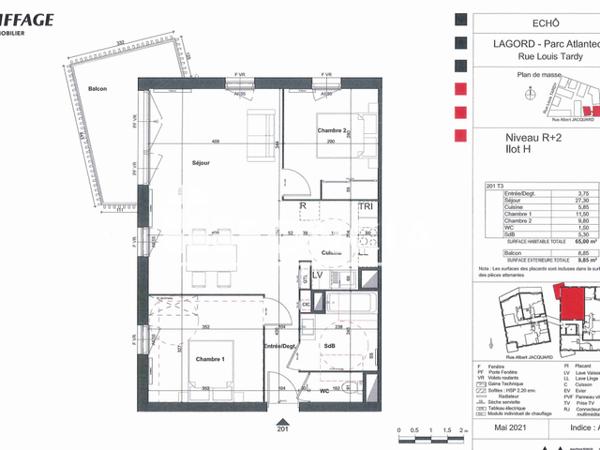 Location Appartement 3 pièces 65 m² - ECHO - H201 - 19 ALLEE ALBERT JACQUARD Lagord 17140
