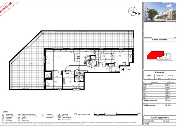 Appartement de type 5 de 125,18m² avec grande terrasse au dernier étage situé Quartier Monselet- Procé à Nantes