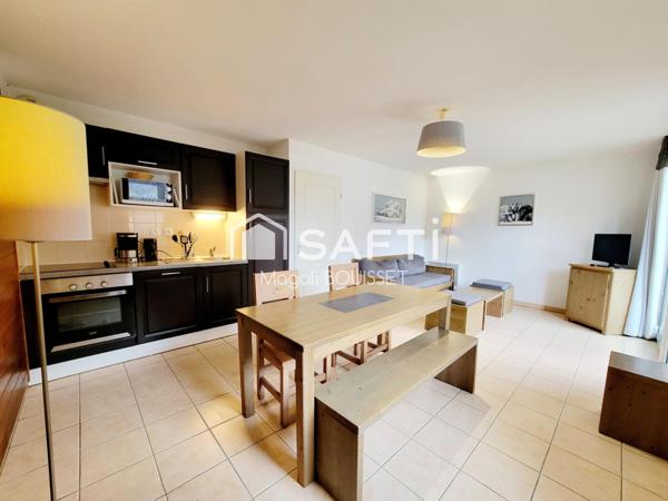 Appartement T3 de 49m², deux chambres dont une avec salle d'eau, un balcon vue dégagée, salle de sport, piscine.