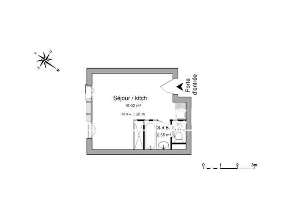 Location Studio 22.68 m² - 5 SQUARE ALBERT GORGIARD Rennes 35700