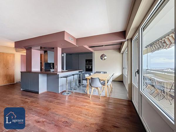 Appartement T5  au dernier étage avec poêle à bûches, 3 balcons et vue sur la chaîne des Alpes et le Jura, en plein cœur de Gex